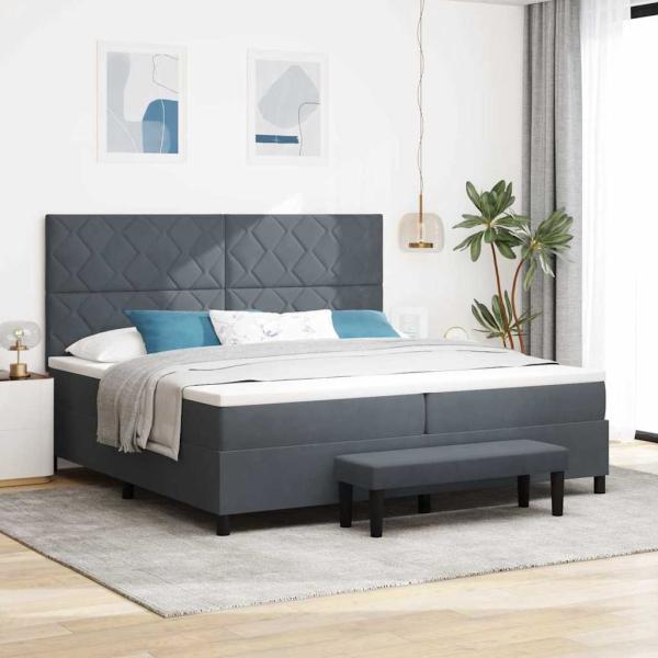 ARDEBO.de - Boxspringbett mit Matratze & Bank Dunkelgrau 200x200 cm Samt
