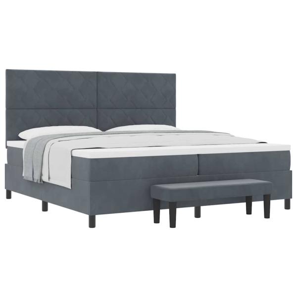 Boxspringbett mit Matratze & Bank Dunkelgrau 200x200 cm Samt
