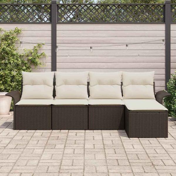 5-teiliges Garten-Sofa-Set mit Kissen Braun Poly-Rattan
