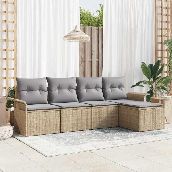 ARDEBO.de - 5-teiliges Gartensofa Set mit Kissen - Beige Poly Rattan