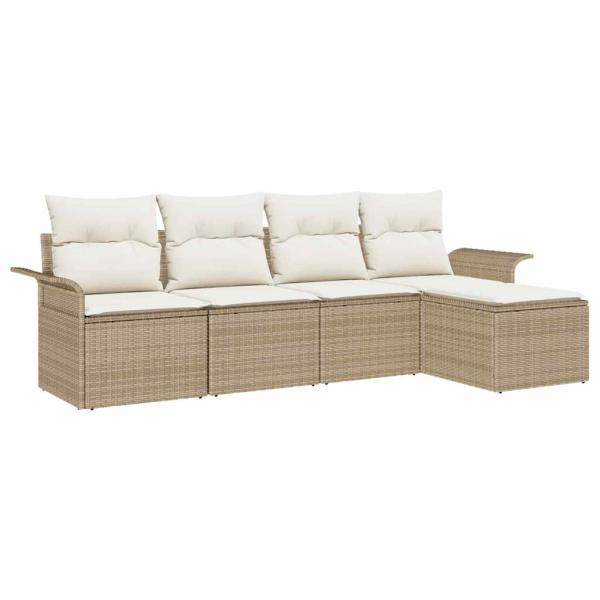 5-teiliges Garten Sofa-Set mit Kissen Beige Poly Rattan