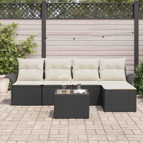 5-teiliges Garten Sofa Set mit Kissen in Braun Poly Rattan