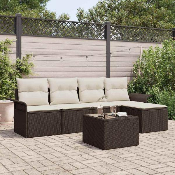 ARDEBO.de - 5 teiliges Garten Sofa Set mit Kissen Grau Poly Rattan
