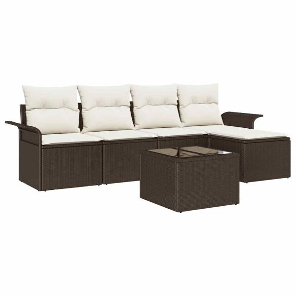 5 teiliges Garten Sofa Set mit Kissen Grau Poly Rattan