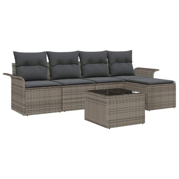5-teiliges Garten Sofaset mit Kissen Grau Poly Rattan