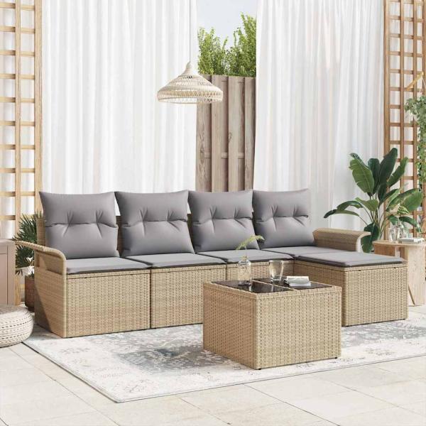 ARDEBO.de - 6-teiliges Garten Sofa Set mit Kissen Schwarz Poly Rattan