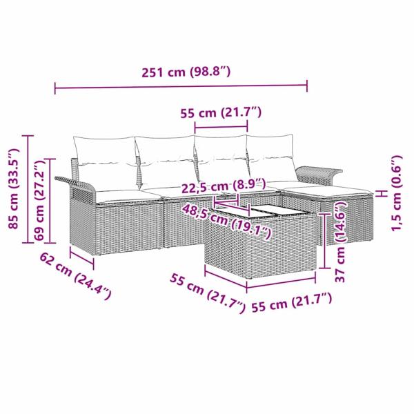 6-teiliges Garten Sofa Set mit Kissen Schwarz Poly Rattan