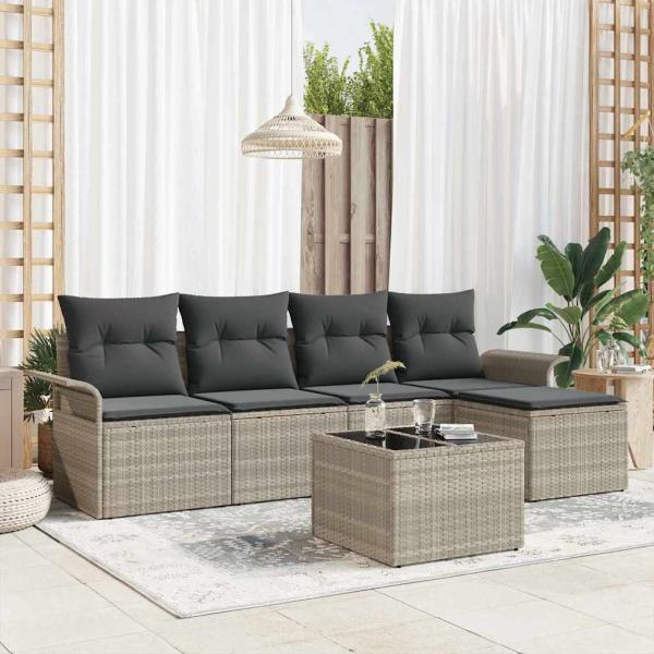 ARDEBO.de - 6-teiliges Garten-Sofa-Set mit Kissen Graues Poly-Rattan