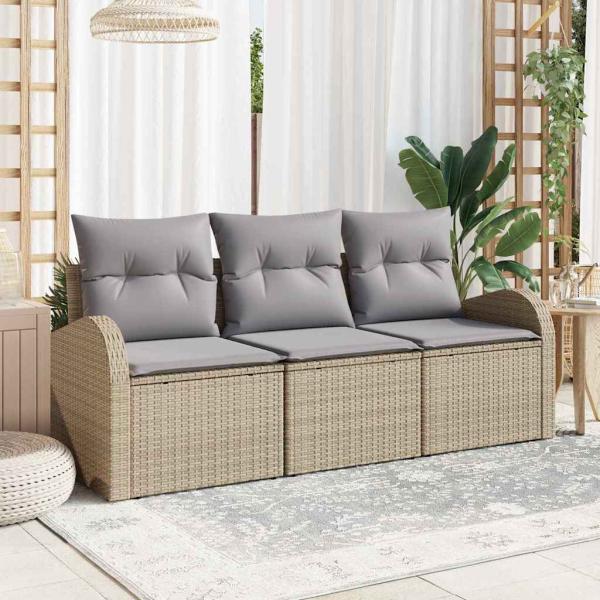 ARDEBO.de - 3-teiliges Garten-Sofa-Set mit Kissen Beige Poly Rattan