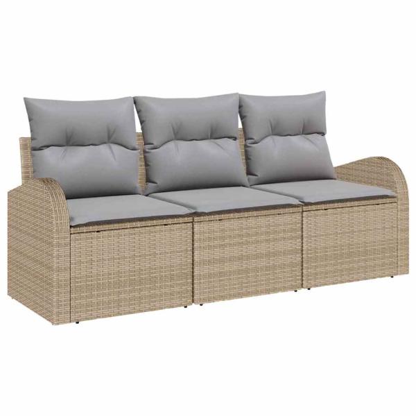 3-teiliges Garten-Sofa-Set mit Kissen Beige Poly Rattan