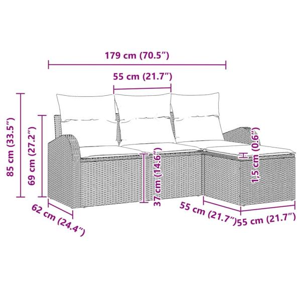 4-teiliges Garten Sofa Set mit Kissen Schwarz Poly Rattan