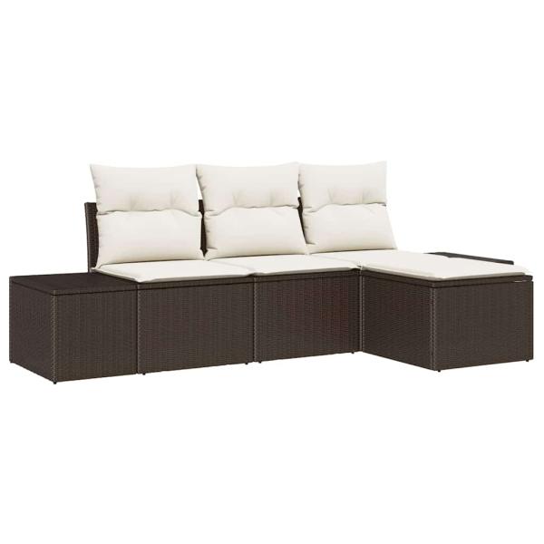 4-teiliges Garten Sofa Set mit Kissen Braun Poly Rattan