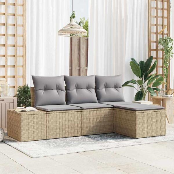 ARDEBO.de - 4-teilige Garten-Sofa-Set mit Kissen Beige Poly Rattan
