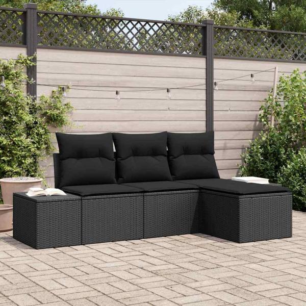 ARDEBO.de - 4-teiliges Garten Sofa Set mit Kissen Schwarz Poly Rattan