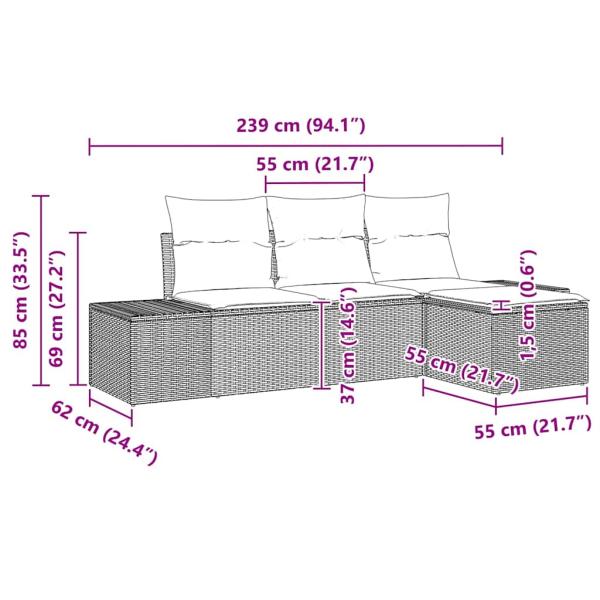 4-teiliges Garten Sofa Set mit Kissen Schwarz Poly Rattan