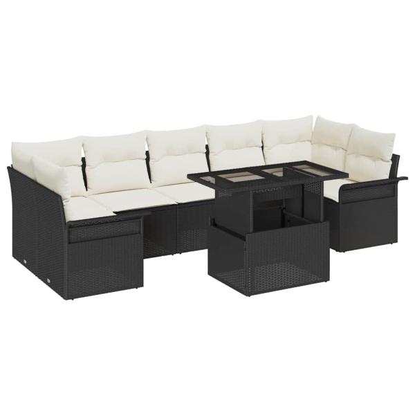 8-teiliges Garten-Sofa-Set mit Kissen Schwarz Poly-Rattan