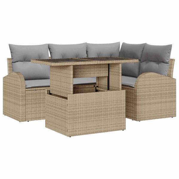Gartensofa-set 5 stk. Beige Poly-Rattan