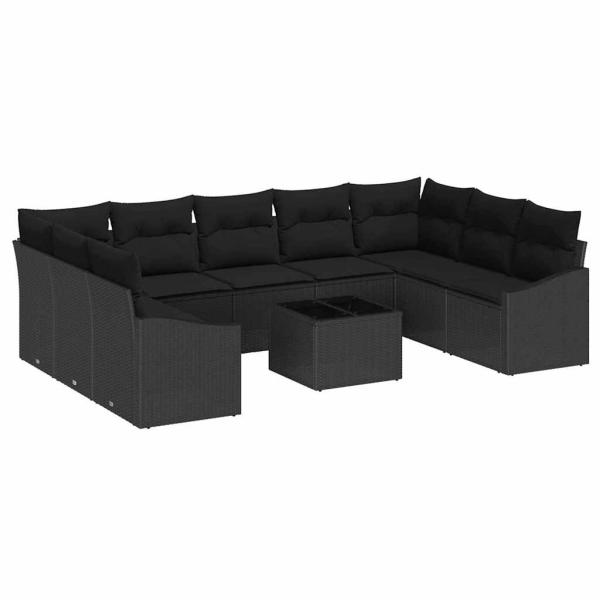 10-teiliges Garten Essset mit Kissen Beige Poly Rattan