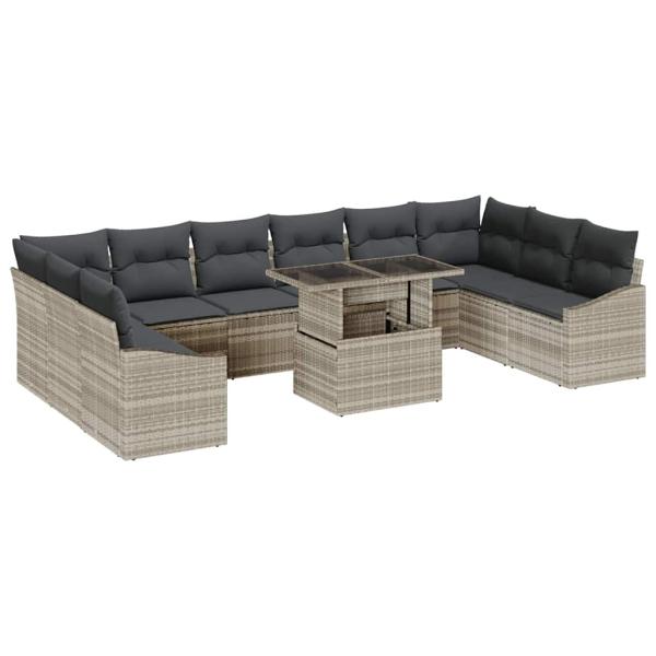 ARDEBO.de - 11-teiliges Garten-Sofa-Set mit Kissen in Hellgrau aus Poly-Rattan