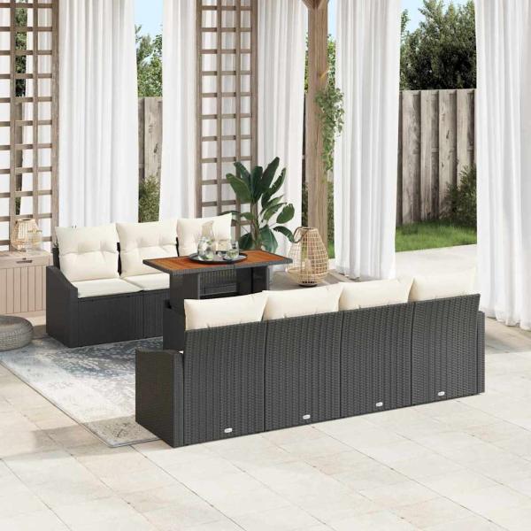 ARDEBO.de - 8-teiliges Garten-Sofa-Set mit Kissen Schwarz Poly-Rattan