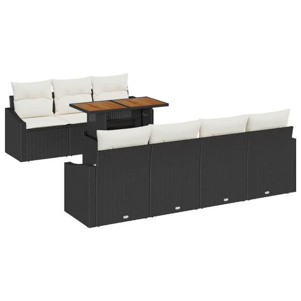 8-teiliges Garten-Sofa-Set mit Kissen Schwarz Poly-Rattan