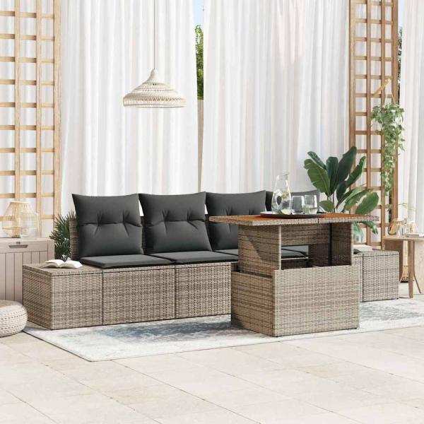 ARDEBO.de - 5-teiliges Garten Sofa Set mit Kissen Grau Poly Rattan