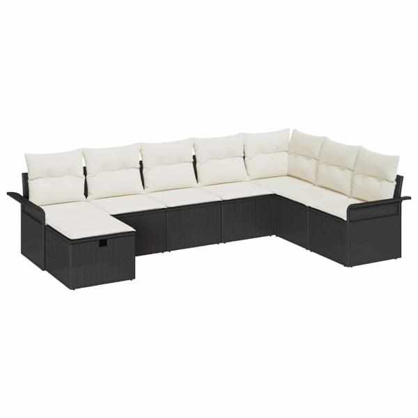 8-teiliges Garten Sofa Set mit Kissen Schwarz Poly Rattan.