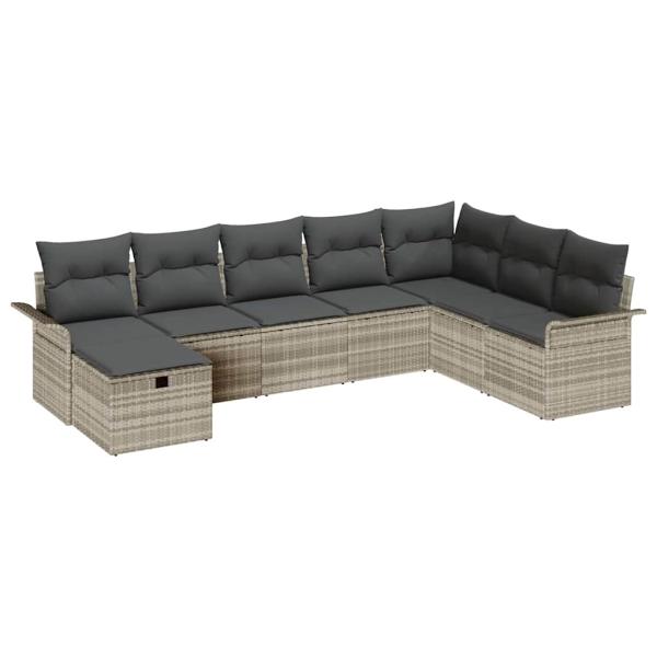 8-teiliges Garten Sofa Set mit Kissen, Hellgraues Poly Rattan