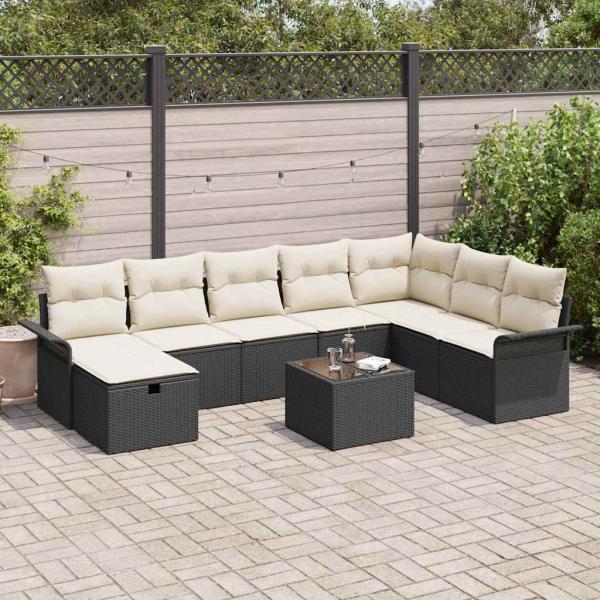 ARDEBO.de - 9-teiliges Garten Sofa Set mit Kissen Schwarz Poly Rattan