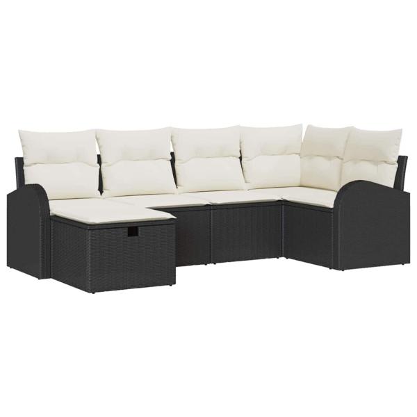 6-teiliges Garten Sofa Set mit Kissen Schwarz Poly Rattan