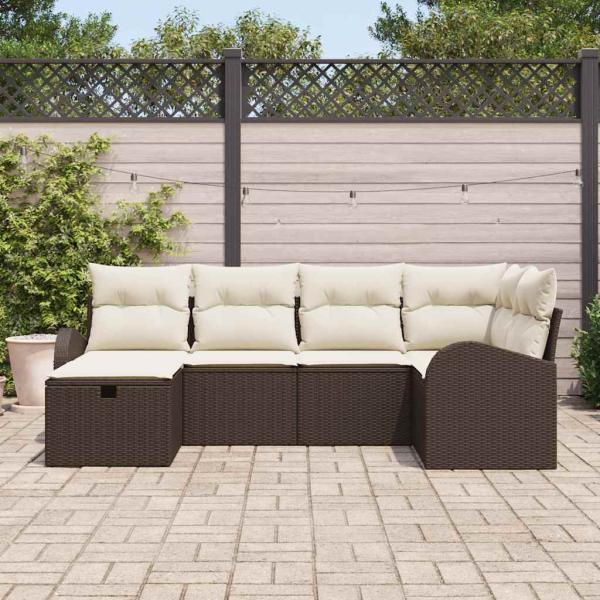 ARDEBO.de - 6-teiliges Garten-Sofa-Set mit Kissen Braun Poly-Rattan