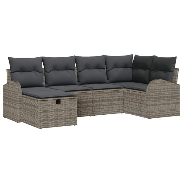 ARDEBO.de - 6-teiliges Garten-Sofaset mit Kissen Grau Poly Rattan