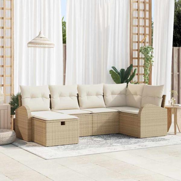 ARDEBO.de - 6-teiliges Garten-Sofa-Set mit Kissen Beiger Poly-Rattan