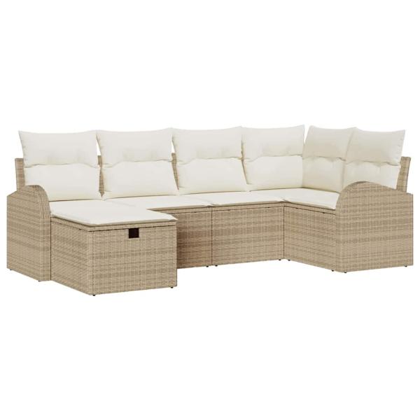 6-teiliges Garten-Sofa-Set mit Kissen Beiger Poly-Rattan