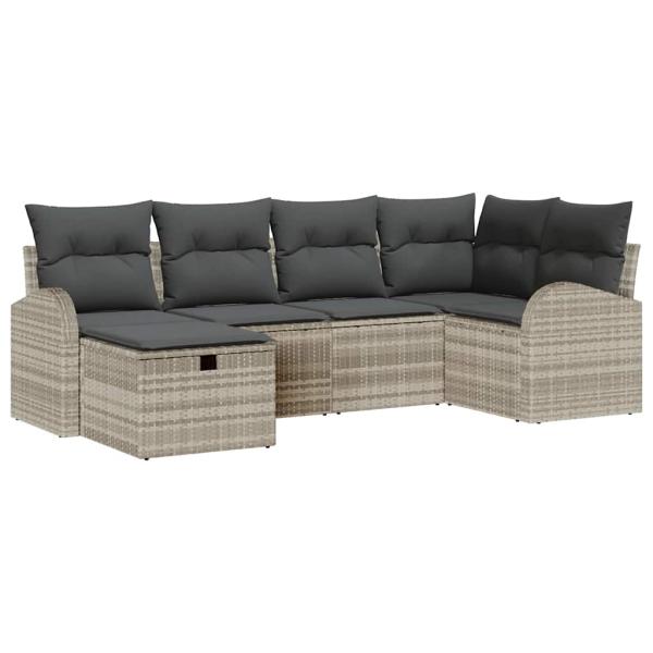6-teiliges Garten Sofa Set mit Kissen Hellgraues Poly Rattan