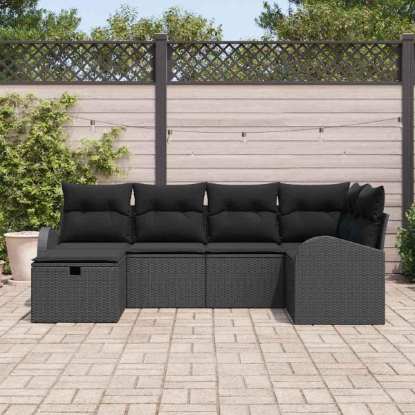 6-teilige Garten-Sofa-Set mit Kissen Schwarz Poly-Rattan