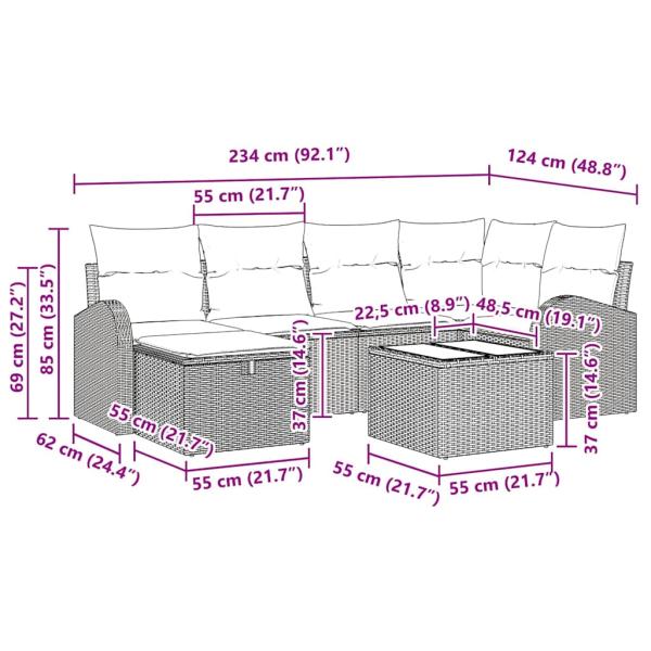 7-teiliges Garten-Sofa-Set mit Kissen Schwarz Poly-Rattan