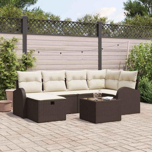 ARDEBO.de - 7-teiliges Garten-Sofaset mit Kissen Braun Poly Rattan