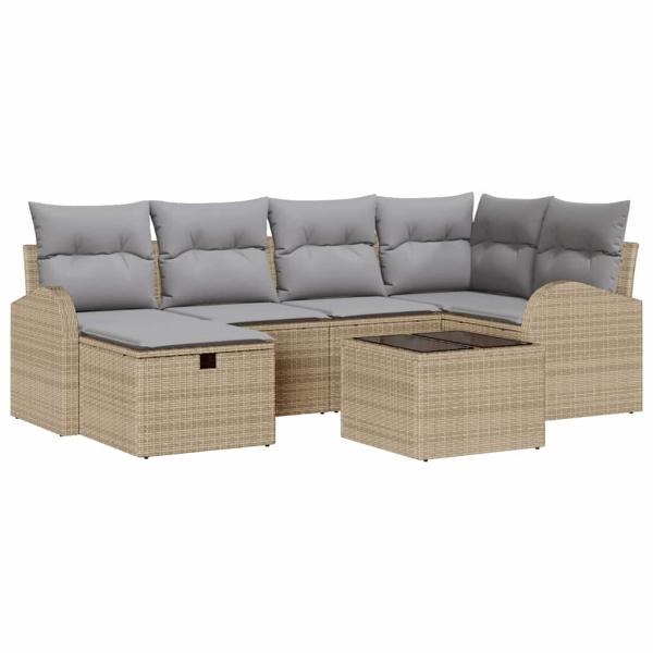 ARDEBO.de - 7-teiliges Garten-Sofa-Set mit Kissen Beige Poly Rattan