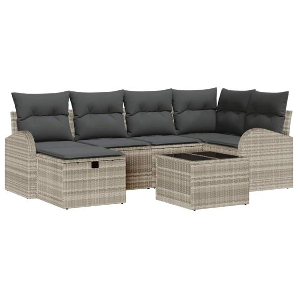 7-teilige Garten Sofa Set mit Kissen Hellgrauer Poly Rattan