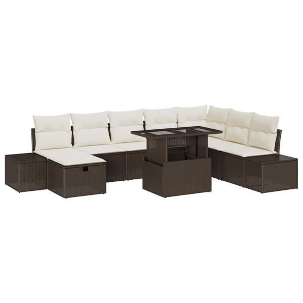 9-teiliges Garten Sofa Set mit Kissen Braunes Poly Rattan
