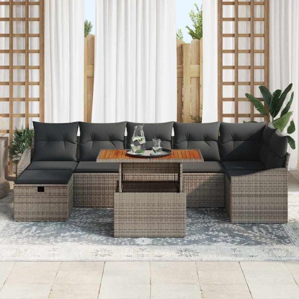 ARDEBO.de - 8-teiliges Garten-Sofa-Set mit Kissen Grau Poly-Rattan