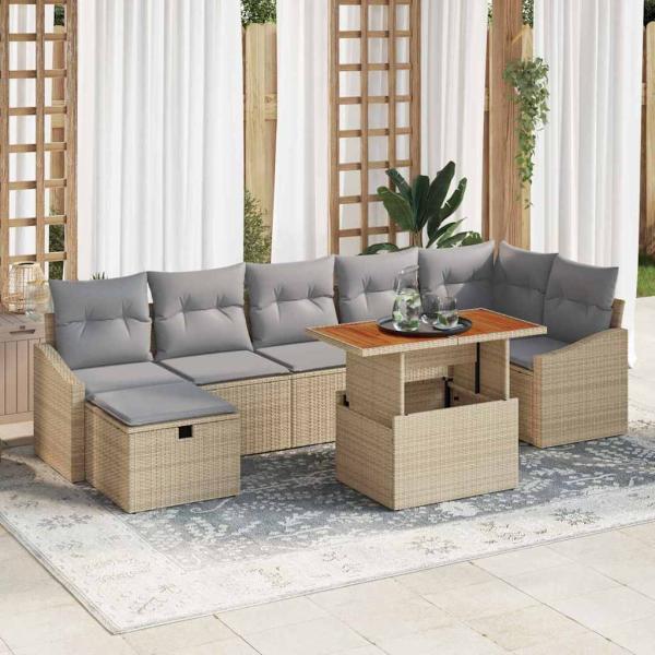 ARDEBO.de - 8-teilige Garten Sofagarnitur mit Kissen, Beige Poly Rattan