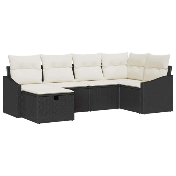 6-teiliges Garten Sofa Set mit Kissen Schwarz Poly Rattan