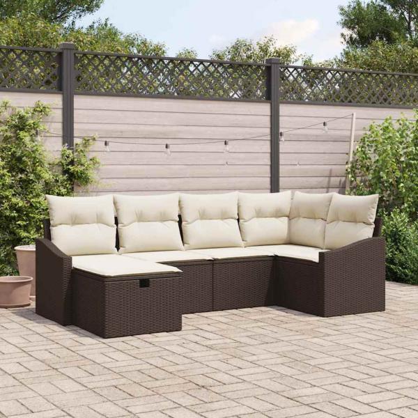 ARDEBO.de - 6-teiliges Garten-Sofa-Set mit Kissen Braun Poly-Rattan