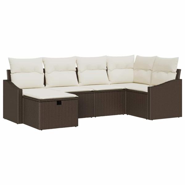 6-teiliges Garten-Sofa-Set mit Kissen Braun Poly-Rattan