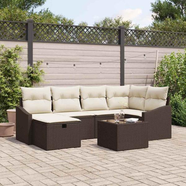 ARDEBO.de - 7-teiliges Garten Sofa Set mit Kissen Braun Poly Rattan