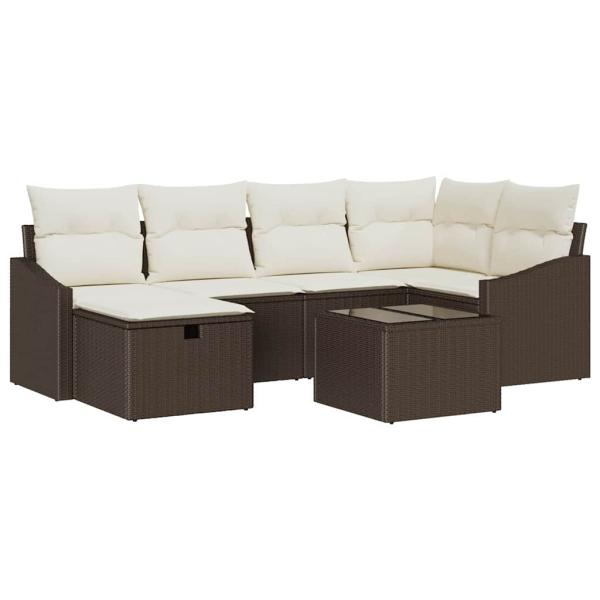 7-teiliges Garten Sofa Set mit Kissen Braun Poly Rattan
