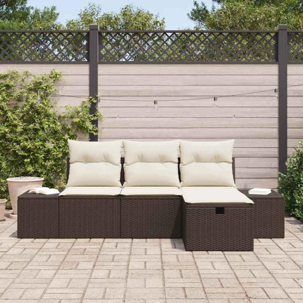 ARDEBO.de - 4-teiliges Garten-Sofa-Set mit Kissen braunes Poly-Rattan