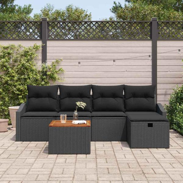 Gartensofa-set 6 stk. Schwarz Poly Rattan